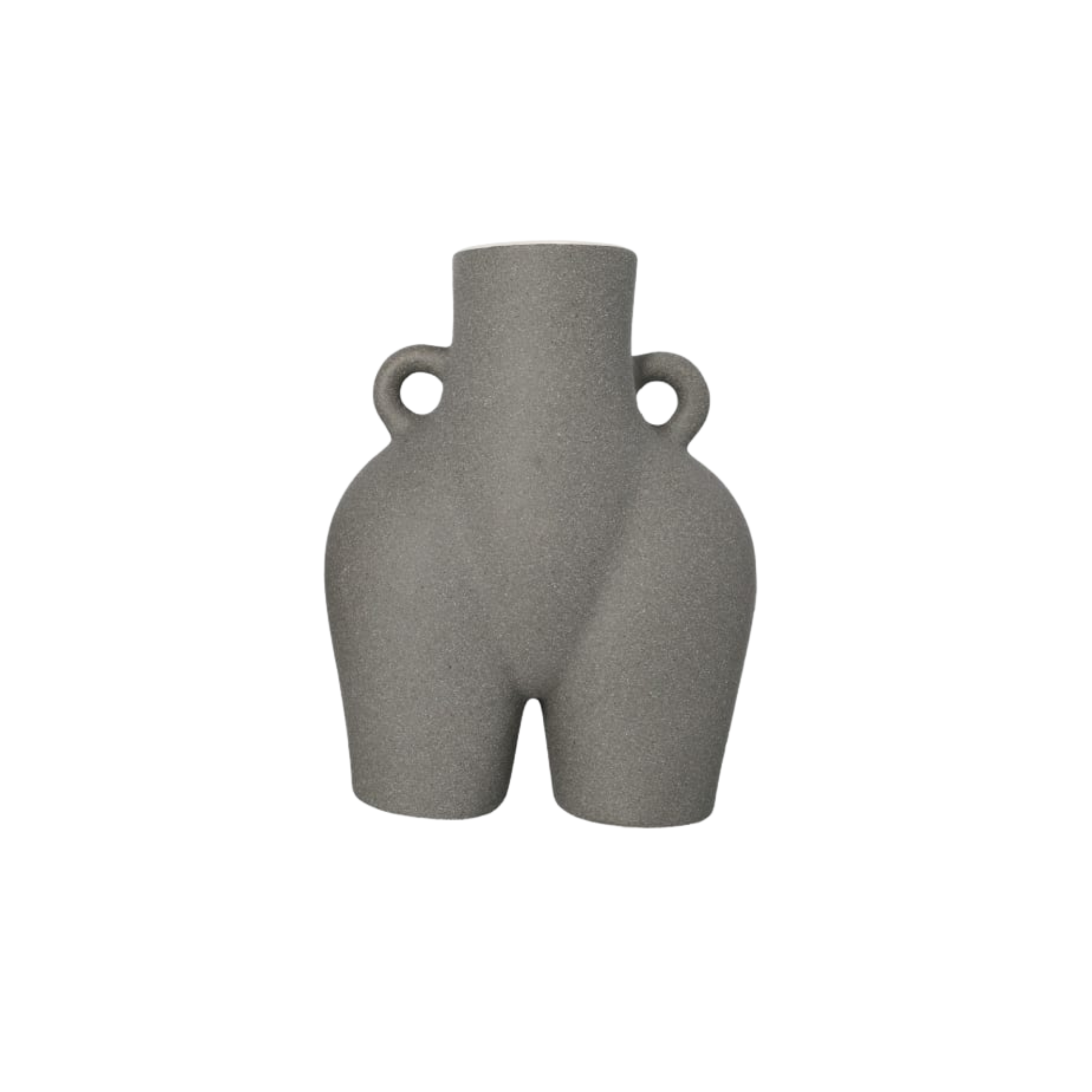 Gray vase with two handles on a white background
