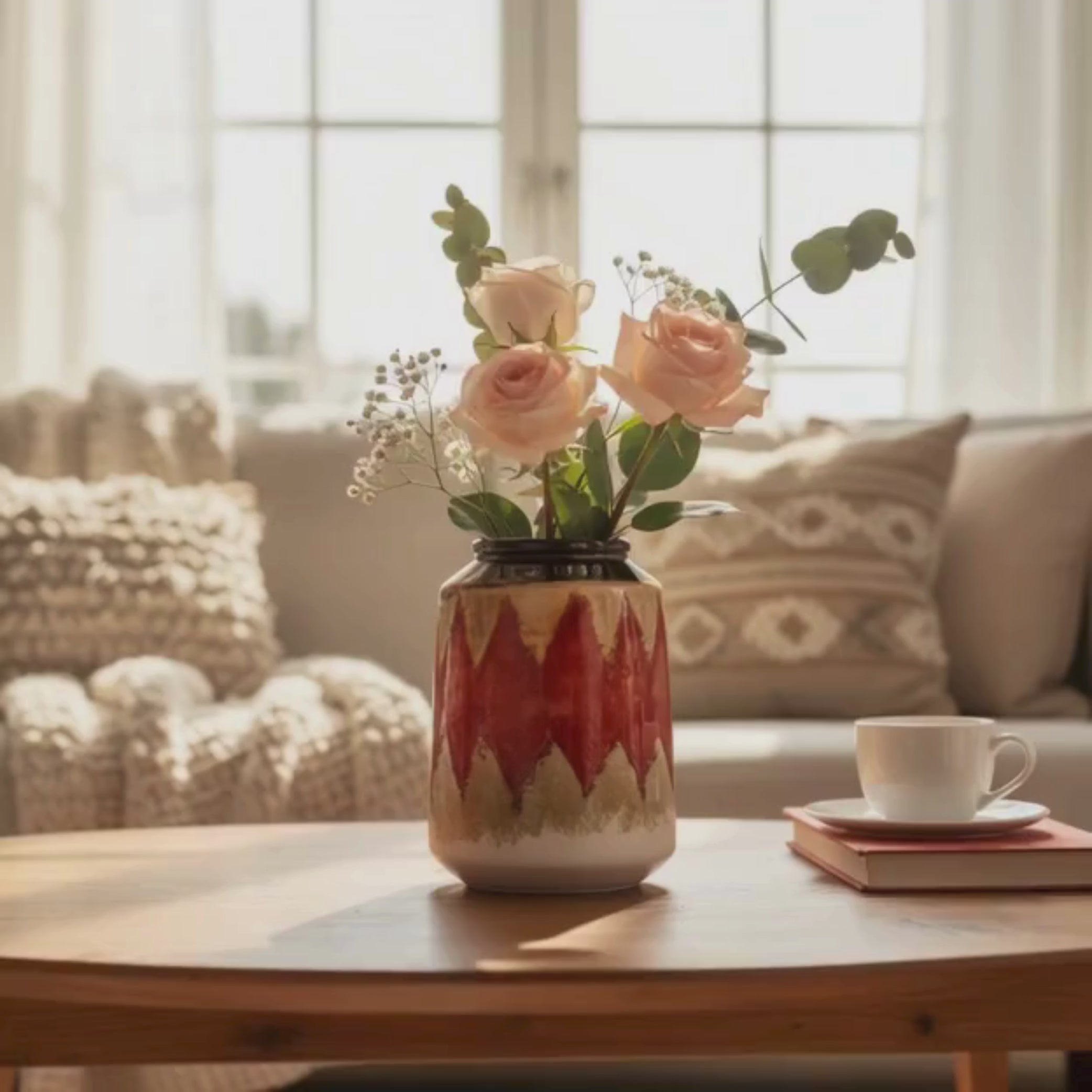 Onlyfurn-Oxlaid Ceramic Flower Vase
